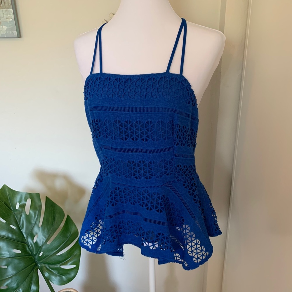 Blue peplum top.